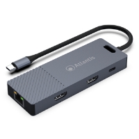 MINI DOCKING ATLANTIS A04-TC_DK48 IN: 1xUSB-C OUT: 2xHDMI 4K@30Hz single/FHD@60Hz dual-triple 1xGbitLan 3xUSB3.0 1xUSB-C(PD) - immagine 2