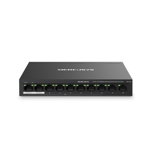 SWITCH MERCUSYS MS110P 10P 10/100 LAN con 8P PoE+ compatibile con 802.3af/at PDs, 65 W PoE Power