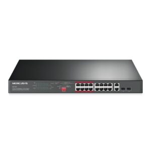 SWITCH MERCUSYS MS118CP 16P LAN PoE +2P Gigabit RJ45+2P combo Gigabit SFP Compatible with 802.3af/at PDs, 190 W PoE Power, 1U 19