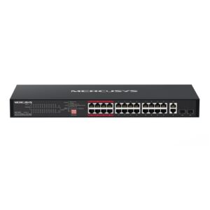 SWITCH MERCUSYS MS126CP 24P LAN PoE +2P Gigabit RJ45+2P combo Gigabit SFP Compatible with 802.3af/at PDs, 293W PoE Power, 1U 19