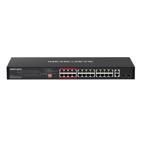 SWITCH MERCUSYS MS126CP 24P LAN PoE +2P Gigabit RJ45+2P combo Gigabit SFP Compatible with 802.3af/at PDs, 293W PoE Power, 1U 19