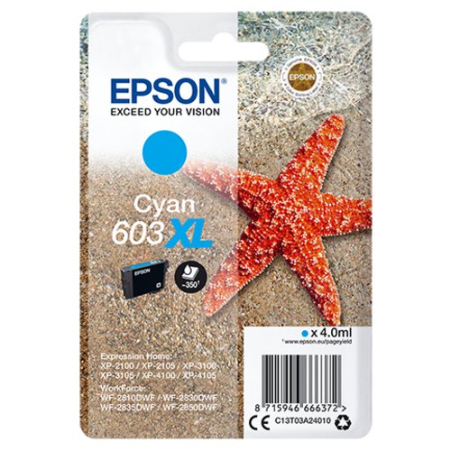 INK EPSON C13T03A24010 Ciano (Taglia XL) Stella Marina x WF-2820DWF WF-2840DWF WF-2870DWF XP-2150 XP-3150 XP-4150