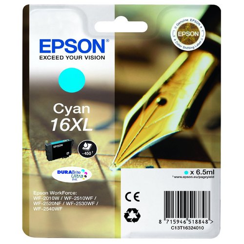 INK EPSON C13T16324012 Ciano Penna/CruciverbaXL DURABriteUltra WF-2010 2510 2520 2530 2540 2630 2650D 2660 2760 2750