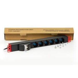 MULTIPRESA ALIMENTAZIONE PER RACK 19" CON 6 PRESE UNIVERSALI TRIPOLARI/SCHUKO MAGNETOTERMICA CON STAFFE COLORE ROSSO - LK10050LR