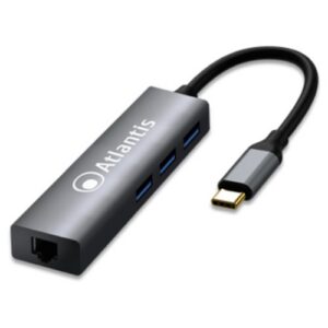 ADATTATORE ATLANTIS A04-TC_LAN+HB da USB-C a LAN + USB-3.0 a 3 Porte