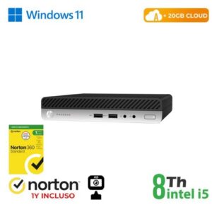 ULTRA MINI PC HP RINOVO REFURBISHED DM 400 G4 RN65532381 i5-8x00T 16GB SSD256GB W11P WEBCAM + CLOUD 20GB + NORTON