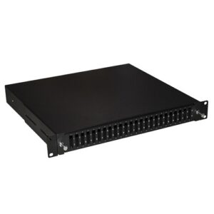 CASSETTO FIBRA OTTICA 24 PORTE PER ADATTATORI SC DUPLEX 1 UNITA' PER INSTALLAZIONE 19" NERO CON BINARI TELESCOPICI LKFO24SCDN