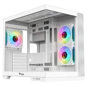 CASE ITEK TOWER "DARK CAVE DS" Gaming Tower 2*USB3,1*USB-C 3*12cm fan ARGB, Side & Front Panel Temp Glass, BIANCO-  ITGCADCDSW