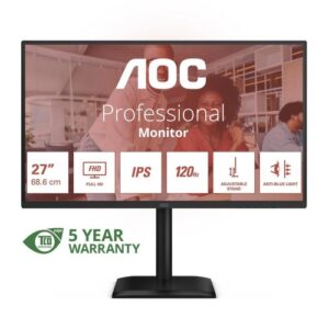 MONITOR AOC LED 27" Wide 27E4U IPS 1920x1080 120Hz 4ms 300cd/mq 20.000.000:1 2x2W MM PIVOT Reg. in H VGA HDMI DP USB