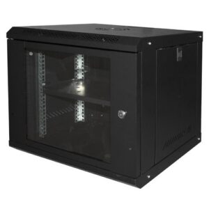 ARMADIO RACK 19" 9U LINK SERIE LIGHT COLORE NERO CON PORTA VETRO (AxPxL) MM 450X400X530 RIPIANO INCLUSO - LK1909UNL