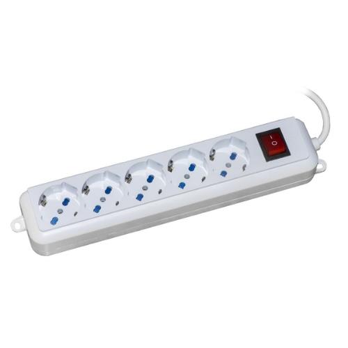 MULTIPRESA LINK 5 PRESE UNIVERSALI ITA/SCHUKO 10/16 A - SPINA 16 A CON INTERRUTTORE CAVO MT 3 CON INTERRUTTORE, BIANCA LKMP053
