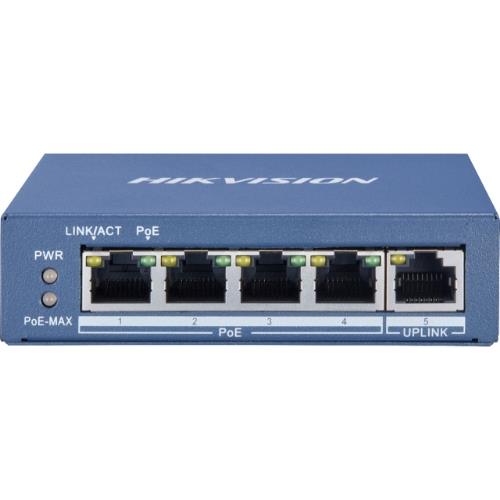 SWITCH HIKVISION L2, 4 Gigabit POE ports, 1 Gigabit RJ45 uplink port, 802.3af/at, PoE power budget 35w