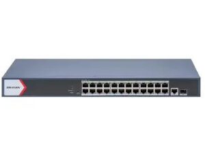 SWITCH HIKVISION L2, Unmanaged, 24 RJ45 PoE ports, 1 Gigabit RJ45 port, 1 Gigabit SFP port, 802.3af/at, PoE power budget  230W